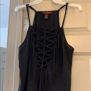 Sleeveless black fringe shirt size large